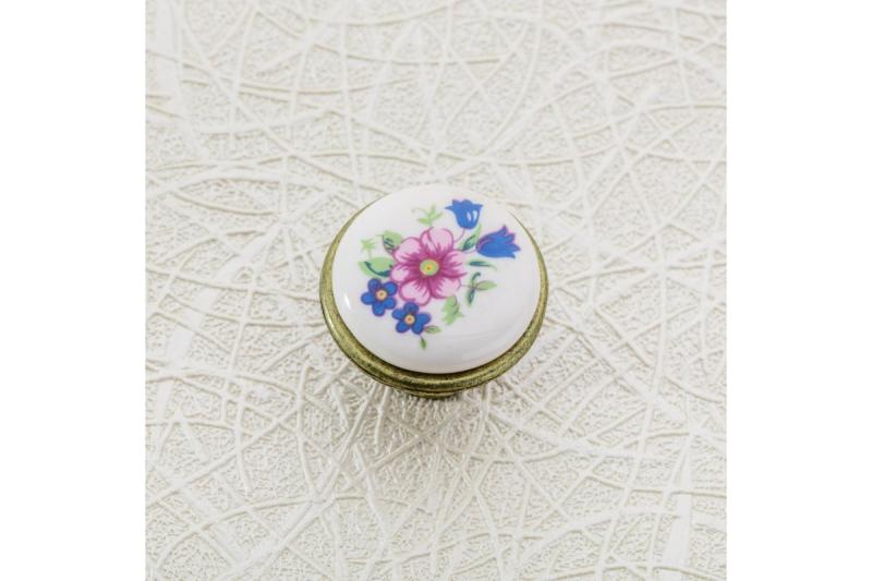 Porcelain knob J4 antique brass R-pink flower 1208959153