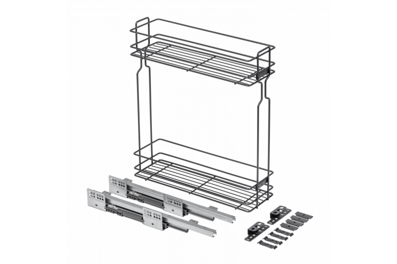 Side cargo basket, tandem type slide mounting, 2 shelves, cabinet 200 mm, without guides, anthracite 1208962416