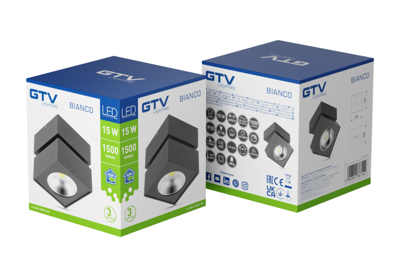 Decor Armatuur LED BIANCO 15W 1500lm AC220-240V 50/60 Hz PF> 0.5 Ra≥80 IP20 IK06.36 ° 4000K vierkant zwart. 1208962666