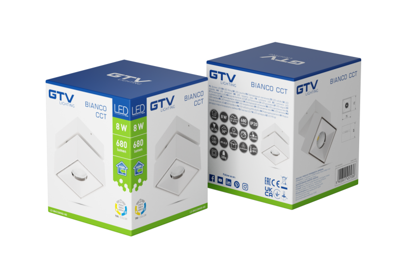 Decor 'LED armatuur bianco cct 8W 680lm AC220-240V 50/60 Hz Ra≥80 IP20 36° 2700/3300/4000K vierkant wit' 1208962675