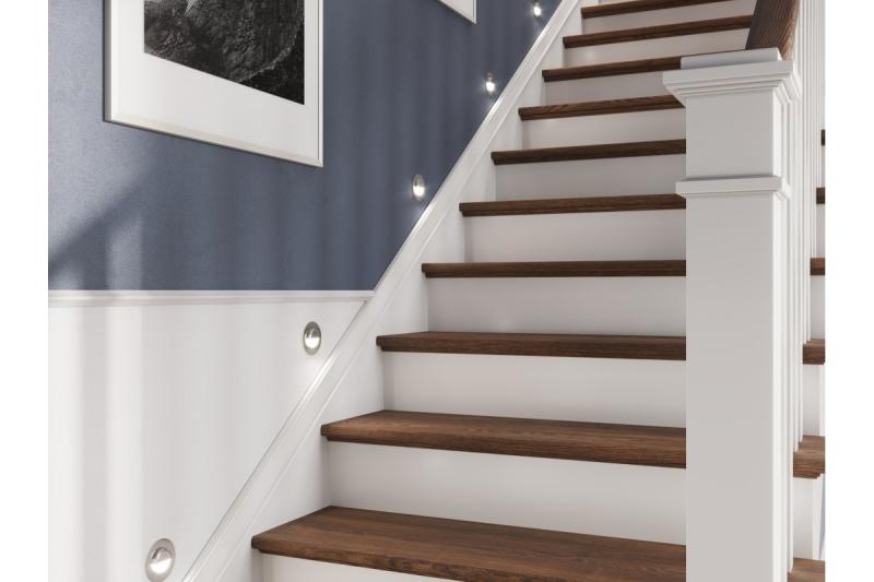 Decor LED traparmatuur ESCADA OB DC12V ronde matglazen kap 0 8W 70lm 4000K inox kabel 150cm