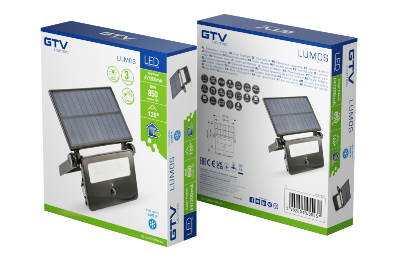 Solar LED floodlight LUMOS, with motion sensor, 10W, 850lm, 6400K, IP65, 120°, solar panel, 3y 1208962938