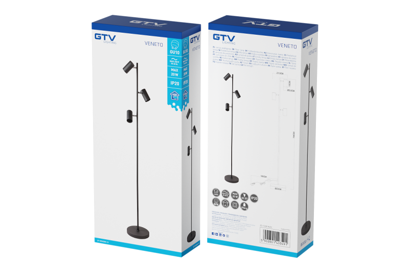 Decor Vloerlamp VENETO IP20 max. 20W 3 x GU10 zwart 1208963349