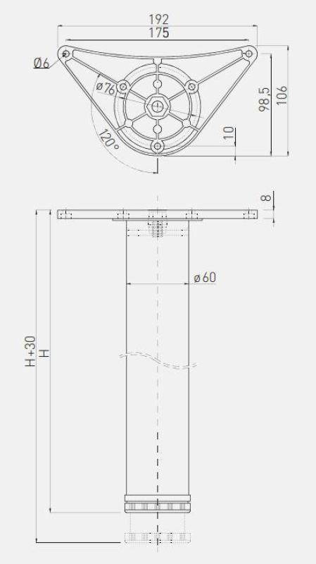 Tafelpoot rond chroom 82cm hoog verstelbaar 3cm met poot diameter 6cm 1208963586