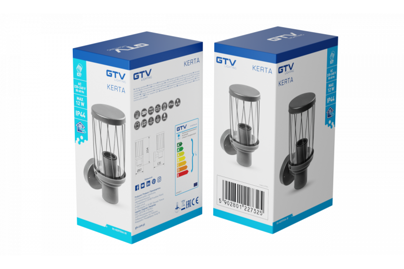 Decor KERTA-A tuinlamp E27 MAX.12W IP44 AC220-240V 50-60Hz eenvoudige wandlamp bovenkant grafiet. 1208963906