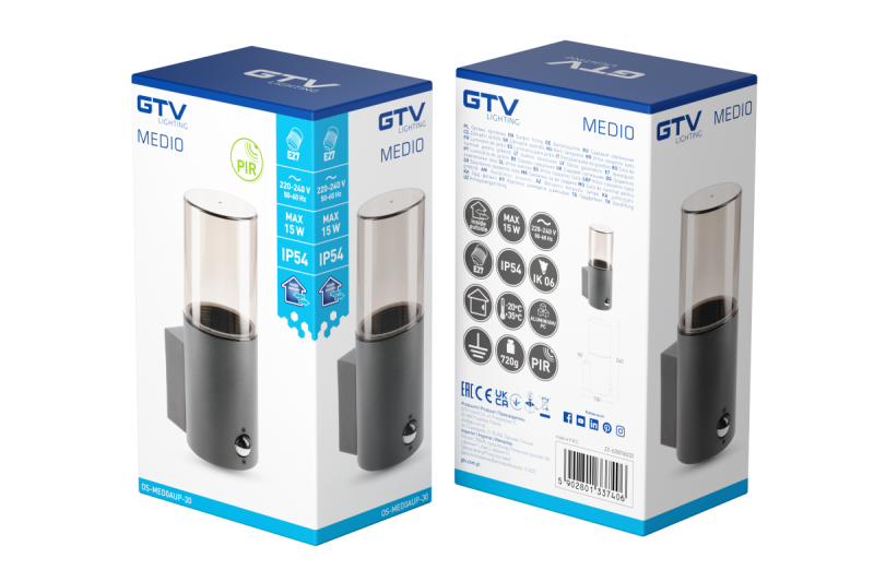 Decor Tuinarmatuur MEDIO-AU PIR E27 MAX.15W IP54 AC220-240V 50-60Hz bovenste wandlamp grafiet. 1208963938