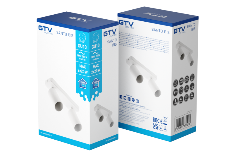 Decor Plafondarmatuur SANTO BIS aluminium IP20 max. 20W*2 dubbel rond wit. 1208964000