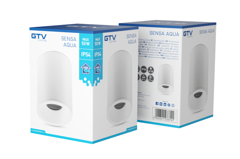 Decor SENSA AQUA plafondlamp alum 85x115 IP54 max 50W cirkelvormig wit. 1208964007