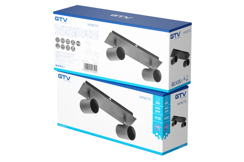 Decor Plafondarmatuur VENETO IP20 max. 20W 2 x GU10 rond zwart. 1208964038