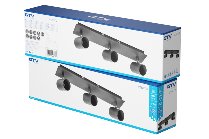 Decor Plafondarmatuur VENETO IP20 max. 20W 3 x GU10 rond zwart. 1208964040