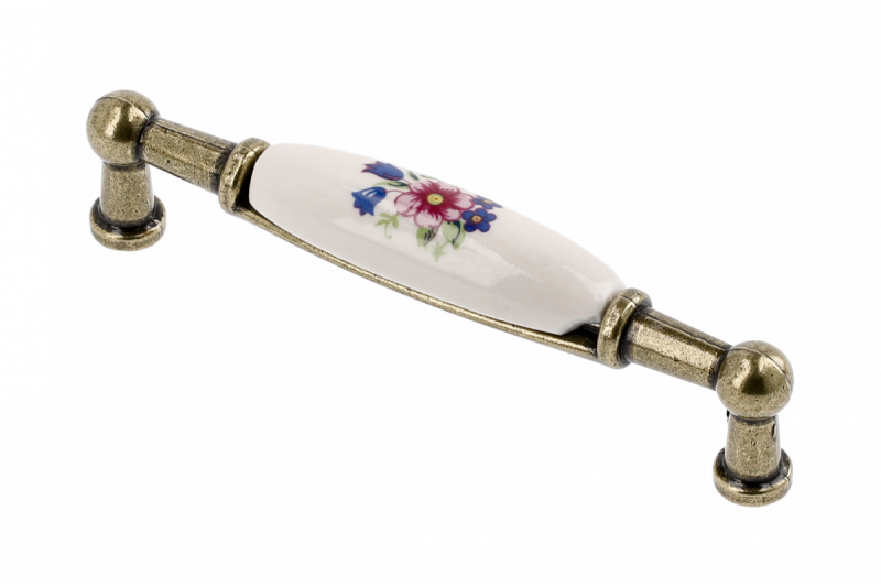 Porcelain handle 728B C=96mm antique brass R-pink flower 1208965696