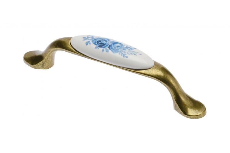 Porcelain handle 728-P C=96mm antique brass A-Blue Rose 1208965699