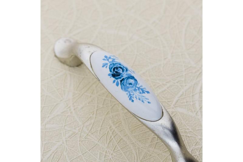 Porcelain handle 728-P C=96mm antique silver A-Blue Rose 1208965700