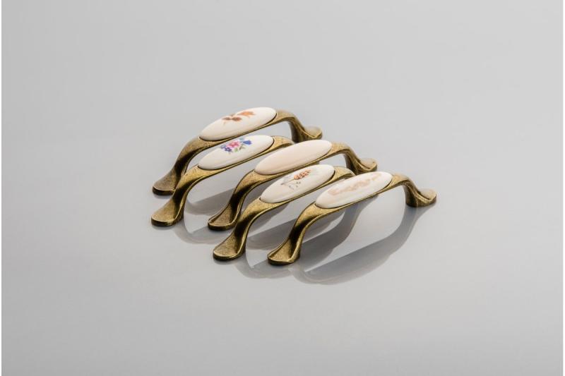 Porcelain handle 728P C=96mm antique brass X-gold ornament 1208965705