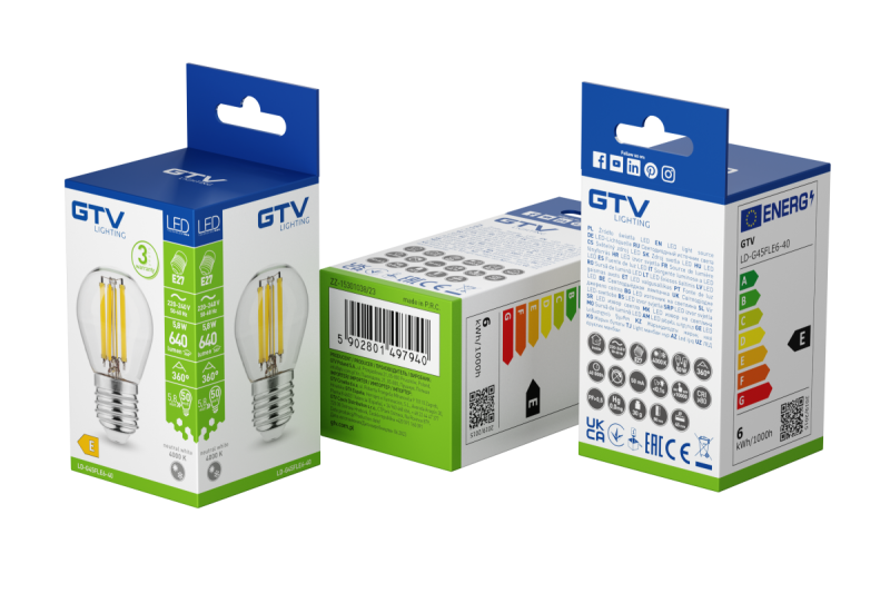 LED LIGHT SOURCE, FILAMENT, A-G, G45, 4000K, E27, 5,8W, AC220-240V, 360°, 640lm, 50mA 1208966967