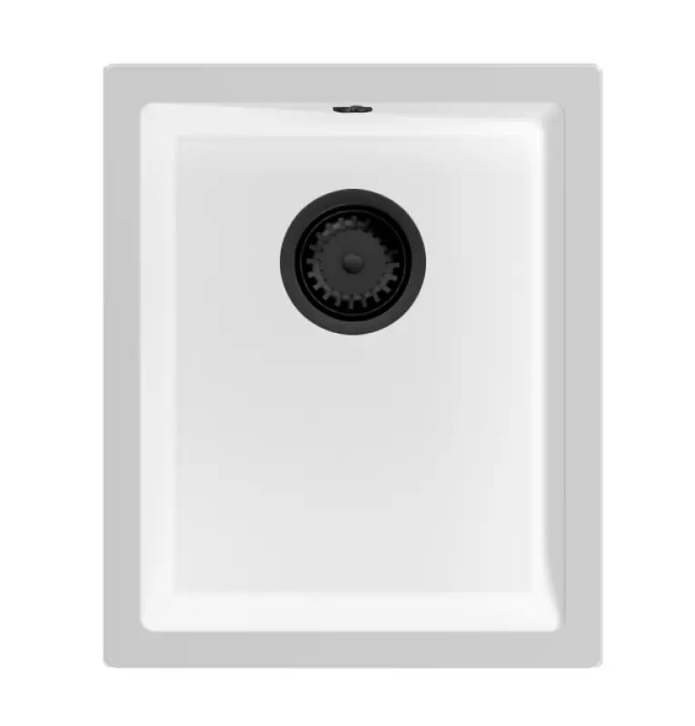 GraniteMy Universal granieten witte spoelbak 34x40 cm wit opbouw onderbouw en vlakinbouw met zwarte plug 1208967147