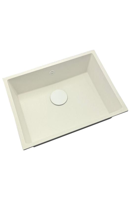 GraniteMy Universal granieten witte spoelbak 55x40 cm wit opbouw onderbouw en vlakinbouw met witte plug 1208967153