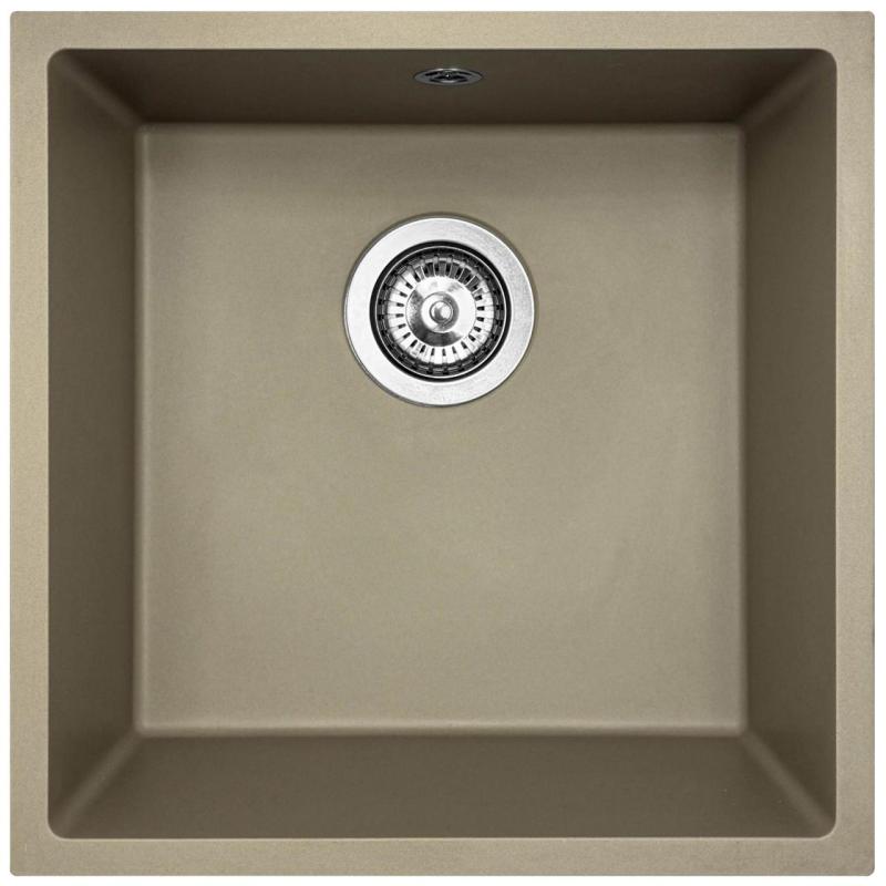 GraniteMy Universal granieten taupe spoelbak 40x40 cm opbouw, onderbouw en vlakinbouw met rvs plug 1208967211