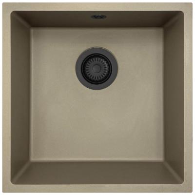 GraniteMy Universal granieten taupe spoelbak 40x40 cm opbouw, onderbouw en vlakinbouw met zwart plug 1208967213