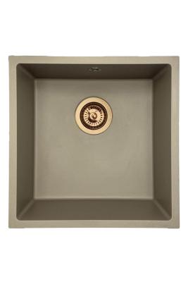 GraniteMy Universal granieten taupe spoelbak 40x40 cm opbouw, onderbouw en vlakinbouw met koper plug 1208967214