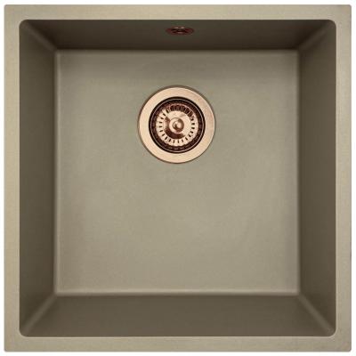 GraniteMy Universal granieten taupe spoelbak 40x40 cm opbouw, onderbouw en vlakinbouw met koper plug 1208967214