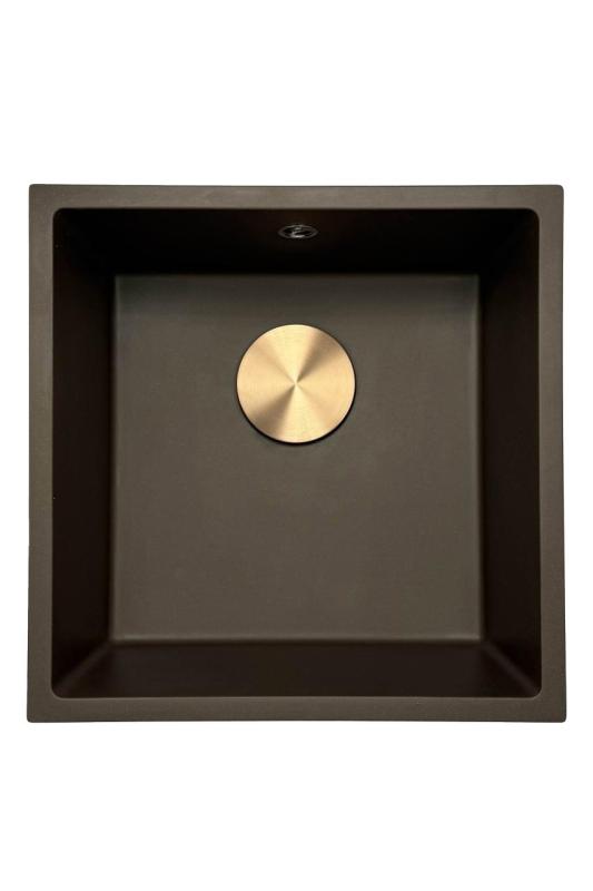 GraniteMy Universal granieten café spoelbak 40x40 cm opbouw, onderbouw en vlakinbouw met koperen plug 1208967217