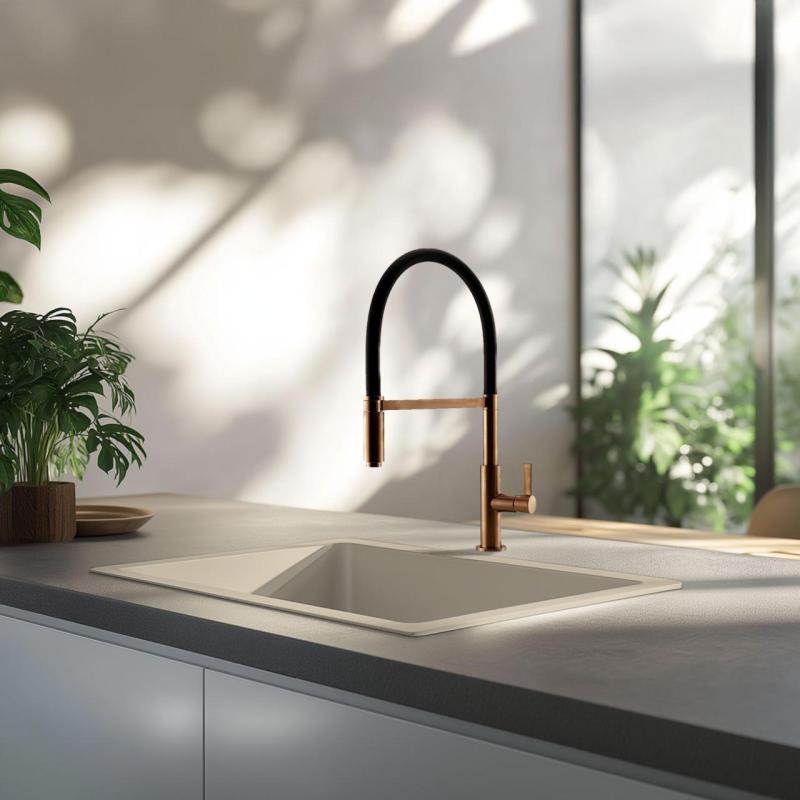 GraniteMy Universal granieten beige zand spoelbak 50x40 cm opbouw, onderbouw en vlakinbouw met koperen plug 1208967221