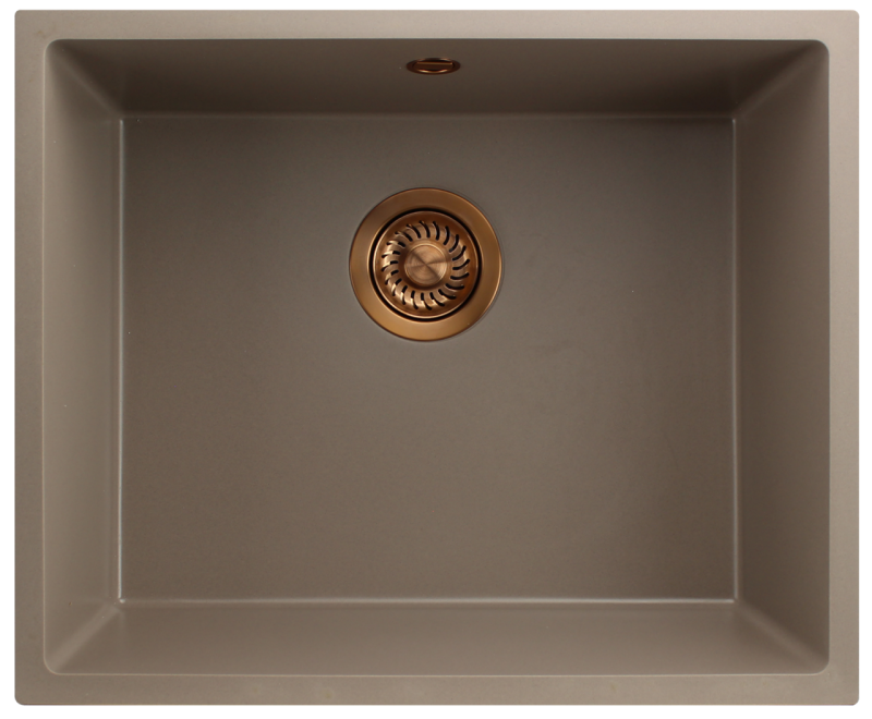 GraniteMy Universal granieten taupe spoelbak 50x40 cm opbouw, onderbouw en vlakinbouw met koperen plug 1208967225
