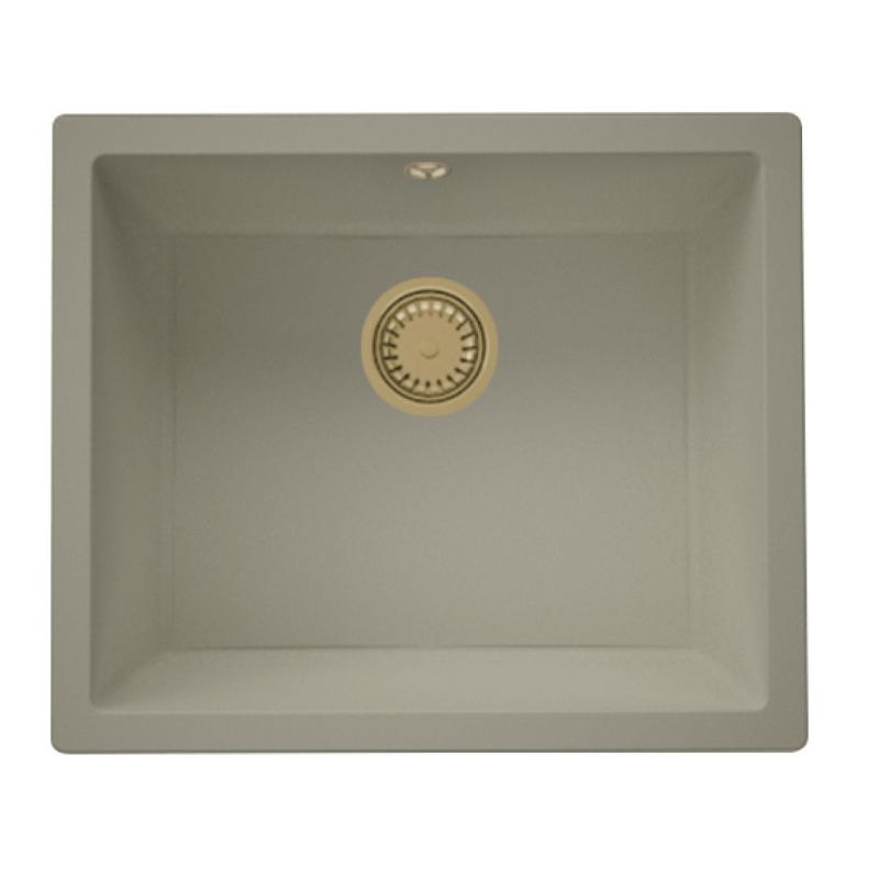 GraniteMy Universal granieten taupe spoelbak 50x40 cm opbouw, onderbouw en vlakinbouw met goud plug 1208967226