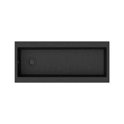 GraniteMy Trog granieten hele grote zwarte spoelbak 116x50 cm zwart opbouw met kraangatbank met zwart plug 1208967237