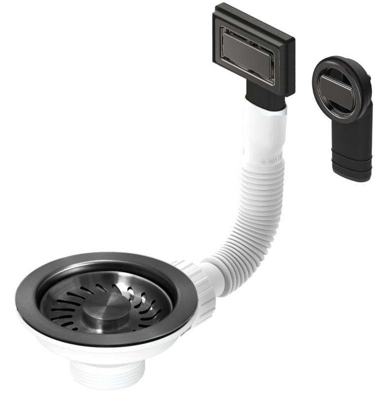 Granitemy korfplugset PVD geborsteld gun metal, afvoerset spoelbak incl. overloop rond en rechthoek 1208967253