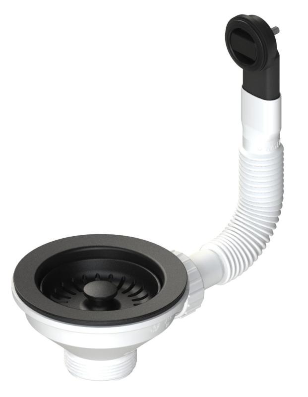 Granitemy korfplugset mat zwart, afvoerset spoelbak incl. overloop rond 1208967256