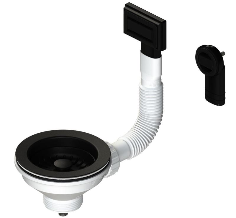 Granitemy korfplugset mat zwart, afvoerset spoelbak incl. overloop rond  en rechthoek 1208967256