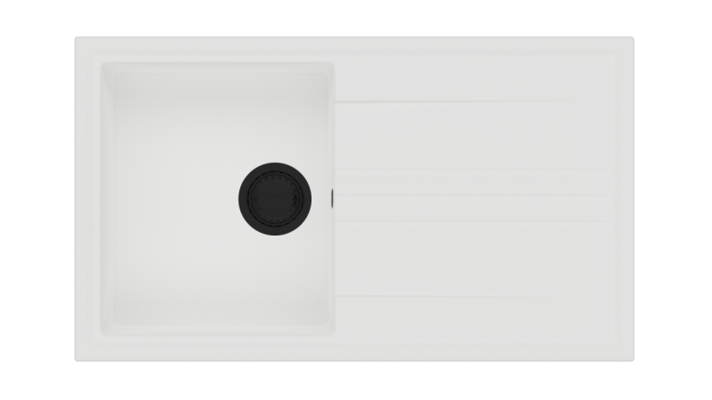 GraniteMy Vesi granieten opbouw witte spoelbak 86x50cm met afdruip omkeerbaar met zwart plug 1208967292