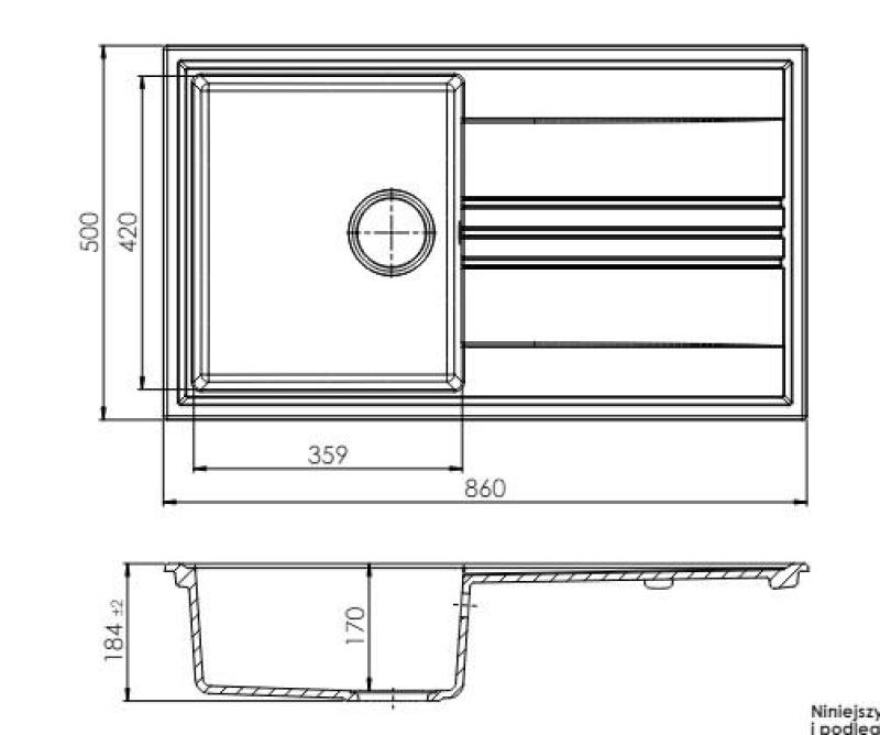 GraniteMy Vesi granieten opbouw witte spoelbak 86x50cm met afdruip omkeerbaar met zwart plug 1208967292