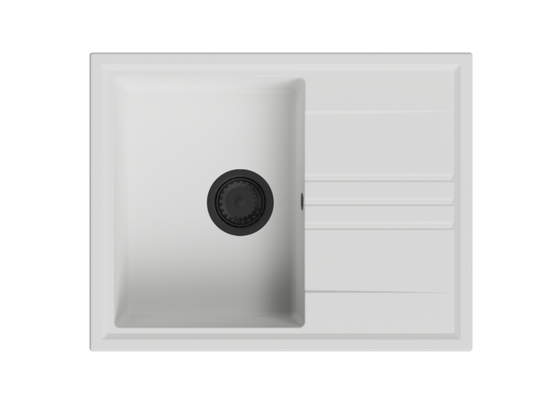 GraniteMy Vesi granieten opbouw witte spoelbak 64x50cm met afdruip omkeerbaar met zwart plug 1208967299