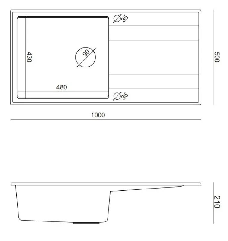 Quadri Luton grijs granieten opbouw spoelbak met afdruipvlak omkeerbaar 100x50cm met koperen plug 1208967324