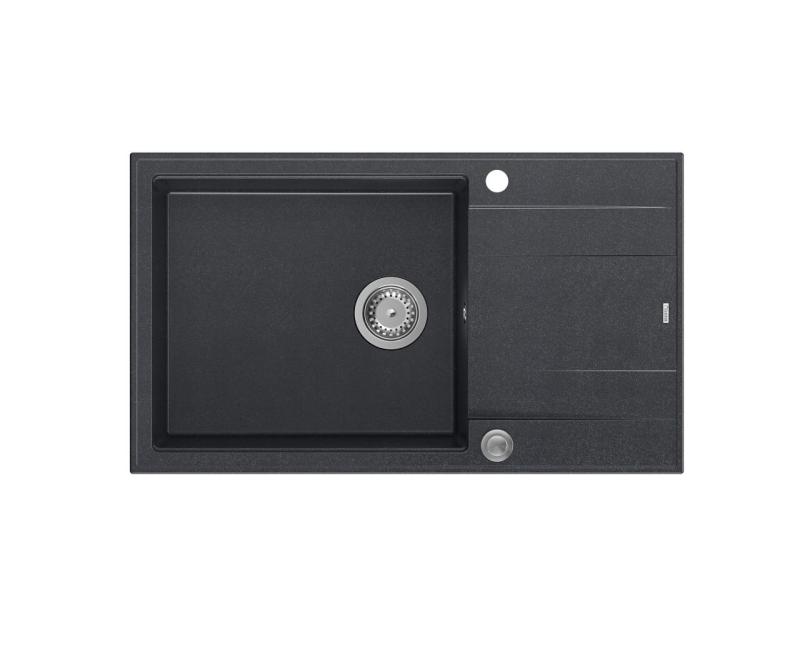 Quadri Luton antraciet granieten grote opbouw spoelbak met afdruipvlak omkeerbaar 86x50cm met rvs plug 1208967333