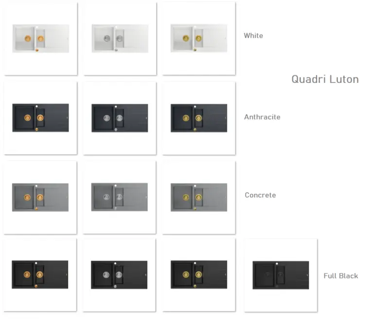 Quadri Luton grijs granieten opbouw 1,5 spoelbak met afdruipvlak omkeerbaar 100x50cm met koperen plug 1208967352