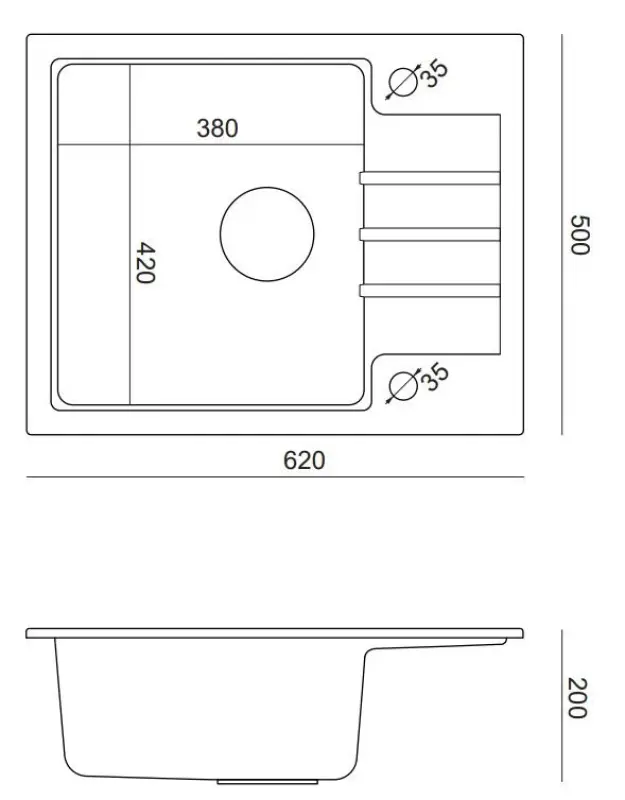 Quadri Cardigan taupe granieten opbouw spoelbak met afdruipvlak omkeerbaar 62x50cm 1208967393