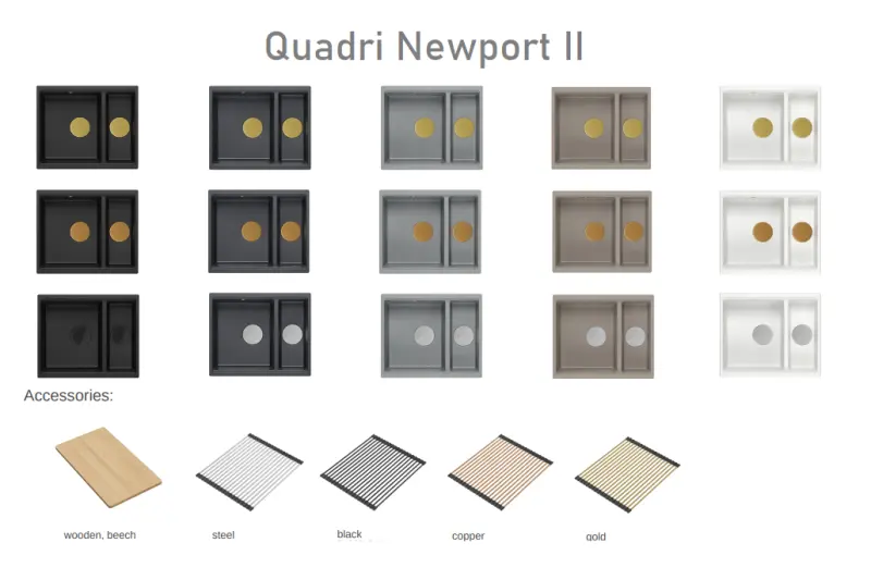 Quadri Newport II taupe 1,5 spoelbak graniet opbouw en onderbouw spoelbak 555x460mm met gouden plug 1208967467