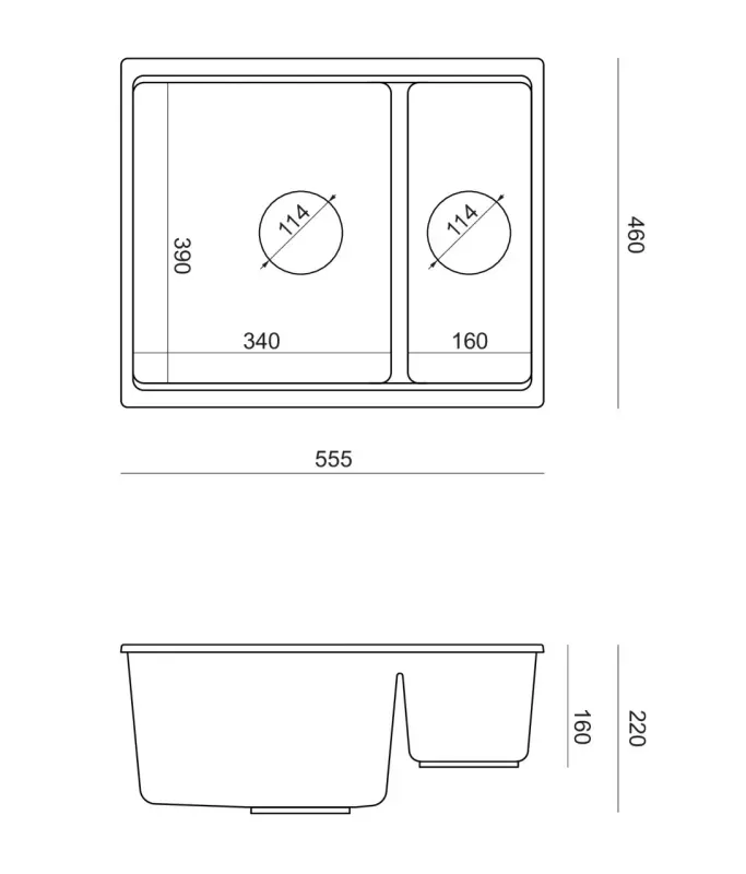 Quadri Newport II grijs 1,5 spoelbak graniet opbouw en onderbouw spoelbak 555x460mm met gouden plug 1208967470