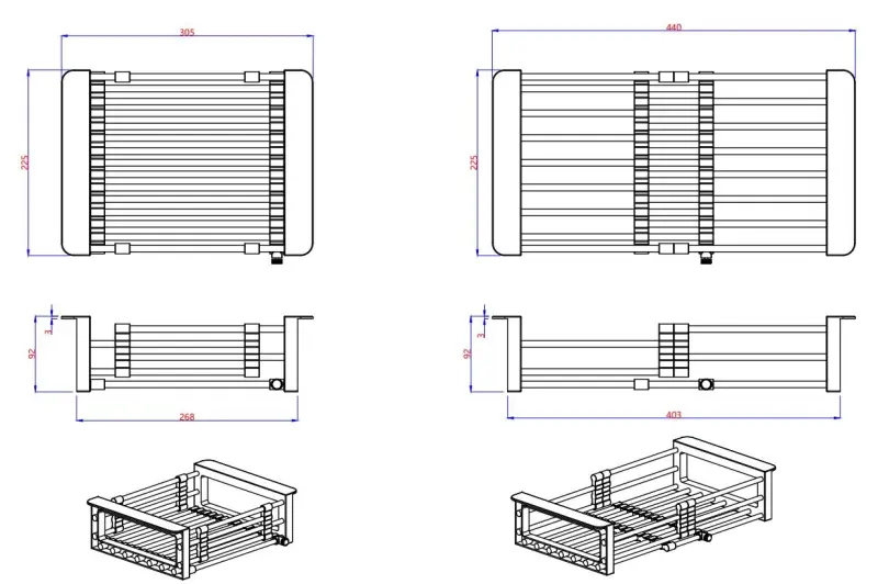 Quadri Universeel uitschuifbare inzetbak inzetmandje of restenmandje rvs met grijs handgrepen 225mm breed 1208967543