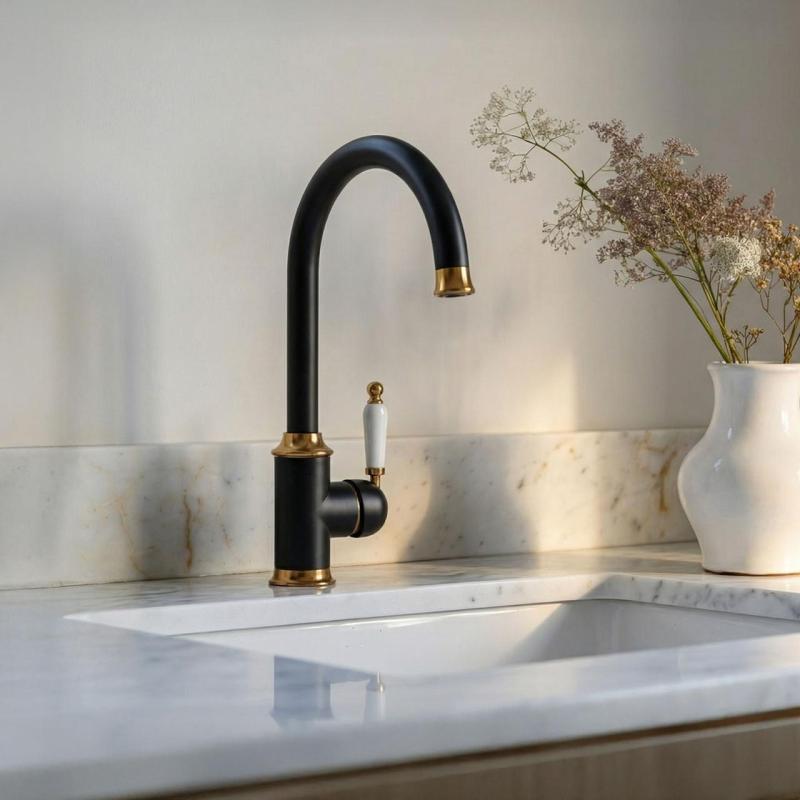 Quadri Workshop Classic Nostalgic Black with PVD Copper Finish Kitchen Faucet with Ceramic Handle 1208967723