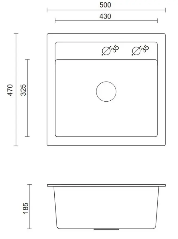 Quadri Londen Graniet Grijs Spoelbak 50x47cm met Kraangat Opbouw - 1208967727