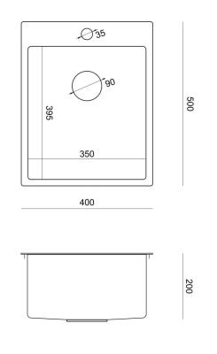 Aquadesign Clara Spoelbak RVS  40x50cm Opbouw of Vlakinbouw met Kraangatbank en RVS Plug - 1208967757