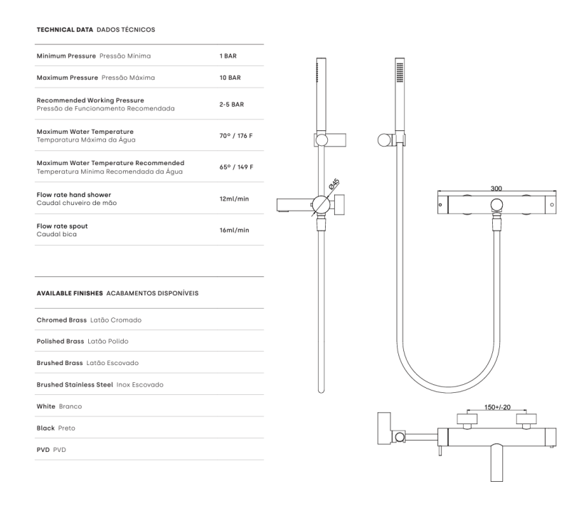 Waterevolution Flow thermostatische twee-weg douchemengkraan met handdouche zwart T130TNPR