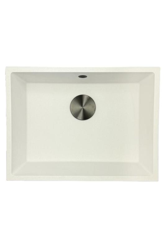 GraniteMy Universal Granieten Witte Spoelbak 55x40 cm opbouw, onderbouw en vlakinbouw met gun metal plug- 1208967933