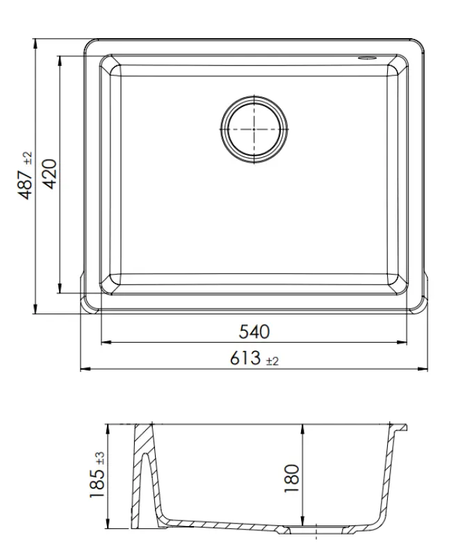 GraniteMy Tradition Landelijke Gootsteen Granieten Spoelbak 60x48 cm Wit Onderbouw en Vlakbouw met Gouden Plug 1208967943