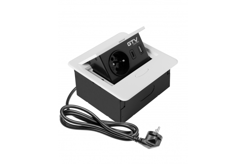 AVARO Recessed Furniture Socket, 1x French Socket, USB A+C, Cable 1.5m, White